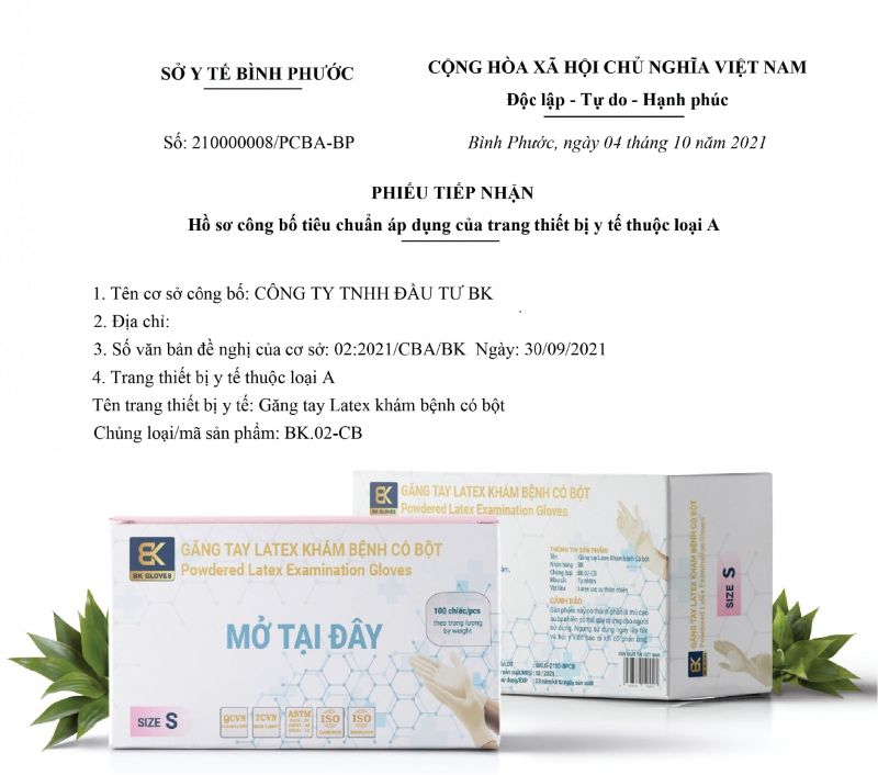 CÔNG BỐ A - GĂNG TAY Y TẾ - GĂNG TAY LATEX KHÁM BỆNH CÓ BỘT